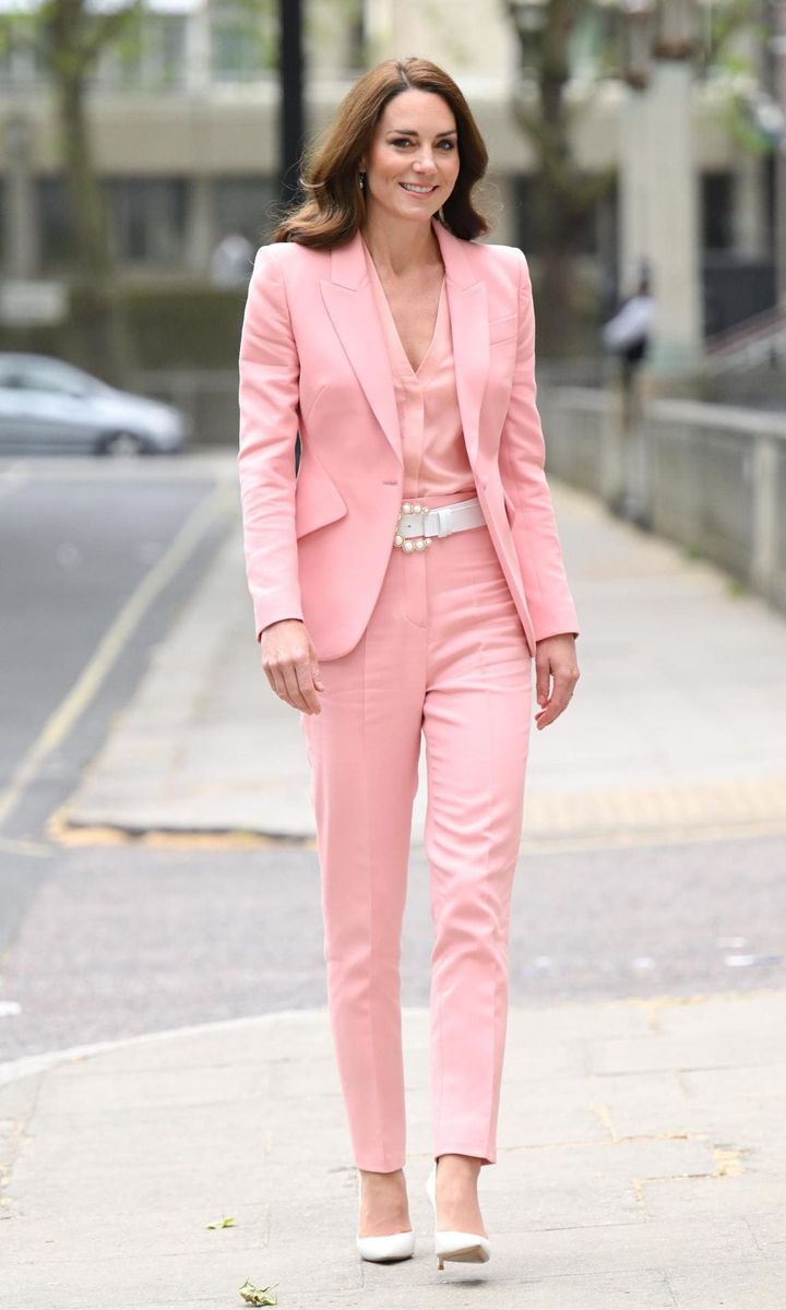Catherine stepped out in a pink Alexander McQueen power suit for her visit to The Foundling Museum on May 25.