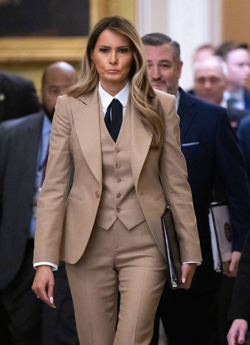 Melania Trump walks to a meeting to urge passage of the Take It Down Act 