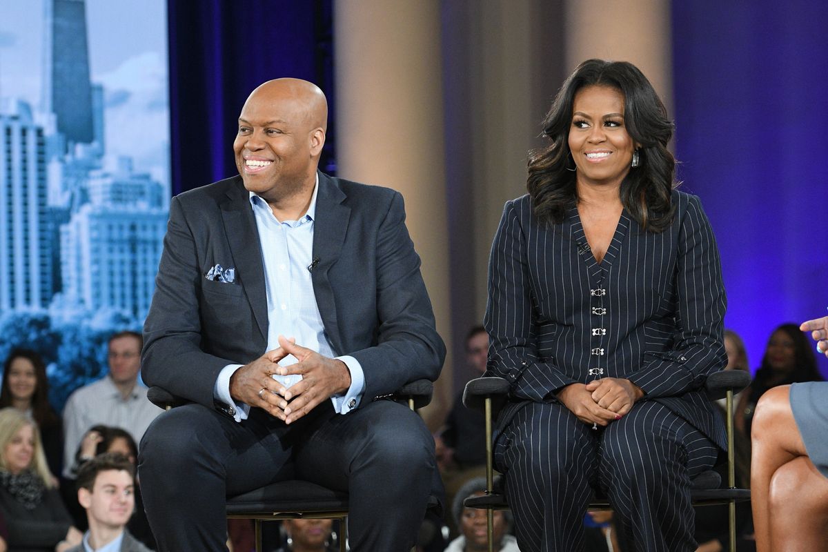 GOOD MORNING AMERICA -  Robin Roberts interviews former first lady Michelle Obama live in Chicago on Tuesday, November 13, 2018.   "Good Morning America" airs Monday-Friday (7 am- 9 am, ET) on the Walt Disney Television Network.    
(Lorenzo Bevilaqua/Disney General Entertainment Content via Getty Images) 
MICHELLE OBAMA, CRAIG ROBINSON