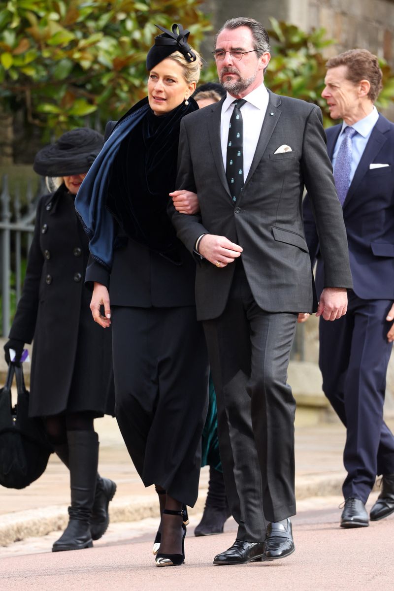 Princess Tatiana of Greece and Denmark and Prince Nikolaos of Greece arrives to attend a thanksgiving service for the life of King Constantine of the Hellenes, at St George's Chapel at Windsor Castle on February 27, 2024. (Photo by Chris Jackson / POOL / AFP) (Photo by CHRIS JACKSON/POOL/AFP via Getty Images)