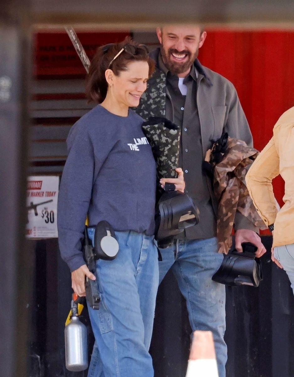 Jennifer Garner and Ben Affleck shared a lighthearted moment together during a family paintball outing on March 2.