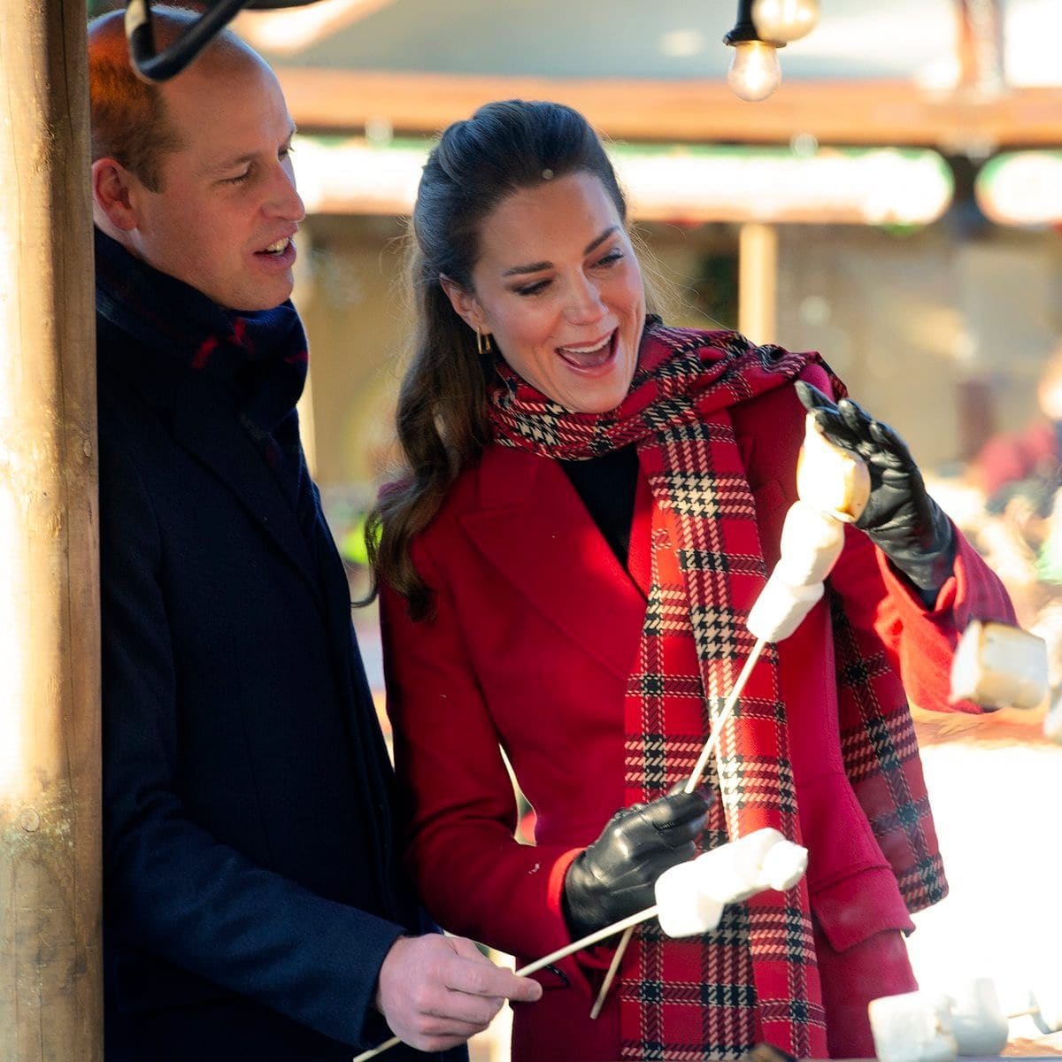 William and Kate roasted marshmallows while at Cardiff Castle. Touching one, Kate laughed: "I'm going to have that marshmallow on my fingers all day." The Duchess revealed that she ordered large marshmallows for her children, George, Charlotte and Louis, for their bonfire night celebrations because small marshmallows normally slip off into the fire. She shared, "I ordered them for the children. There was a bit of a sugar rush."