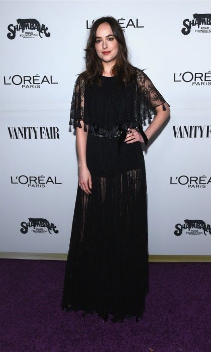 February 21: Dakota Johnson went for the "sexual flamenco dancer" look in a black dress by Christian Dior during the Vanity Fair and L'Oreal Paris Toast to Young Hollywood party (co-hosted by the <i>Fifty Shades Darker</i> star) in West Hollywood.
Photo: Emma McIntyre/Getty Images for Vanity Fair