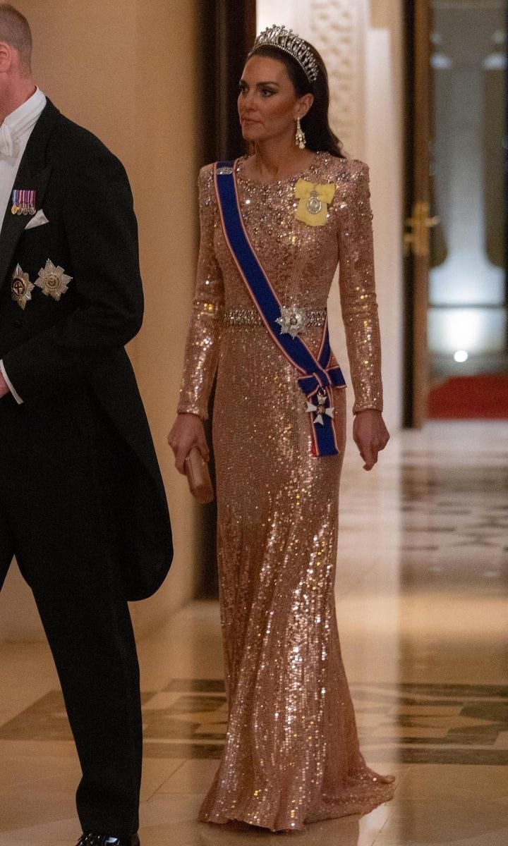 Catherine sparkled in a Jenny Packham gown at Crown Prince Hussein and Princess Rajwa's royal wedding banquet on June 1.