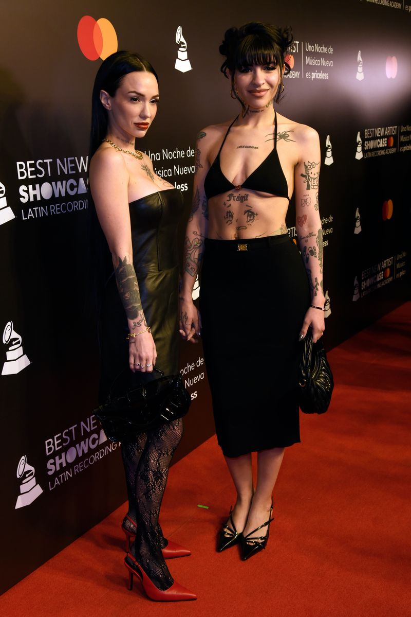  La Joaqui and Cazzu pose on the red carpet in matching looks