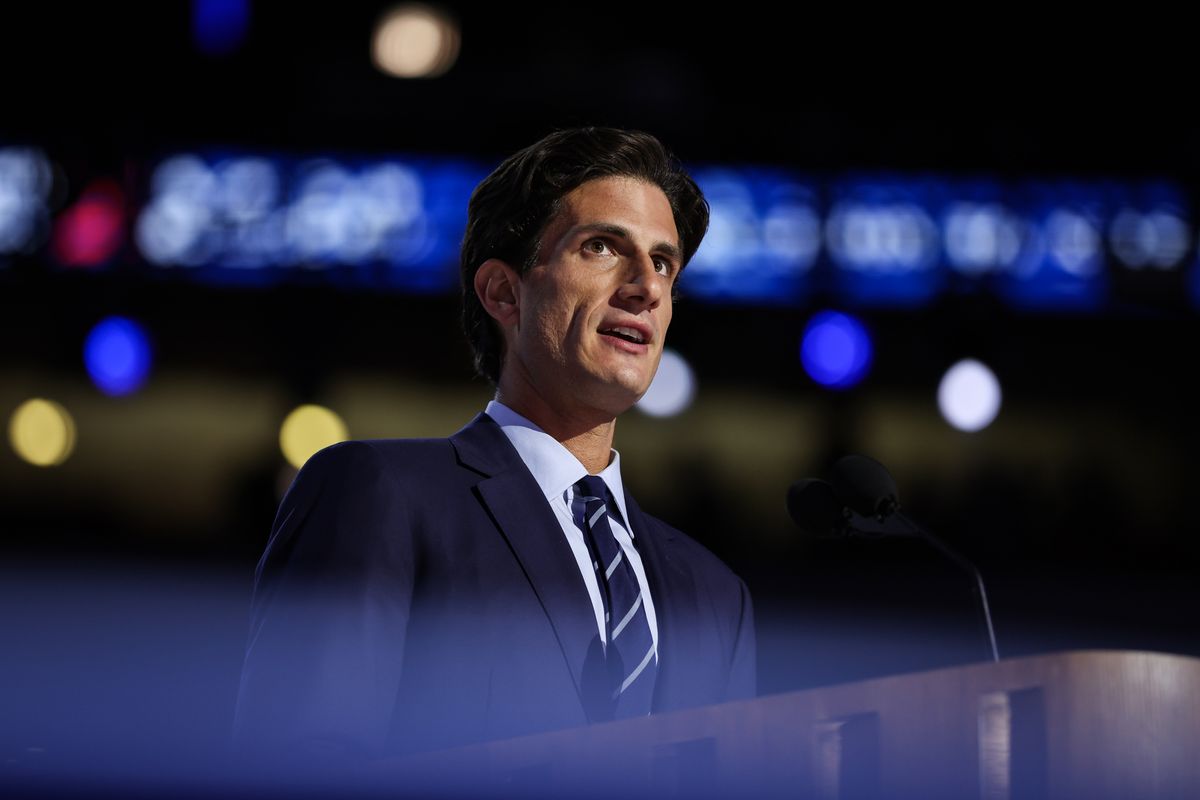 Jack Schlossberg speaks on stage during the second day of the Democratic National Convention