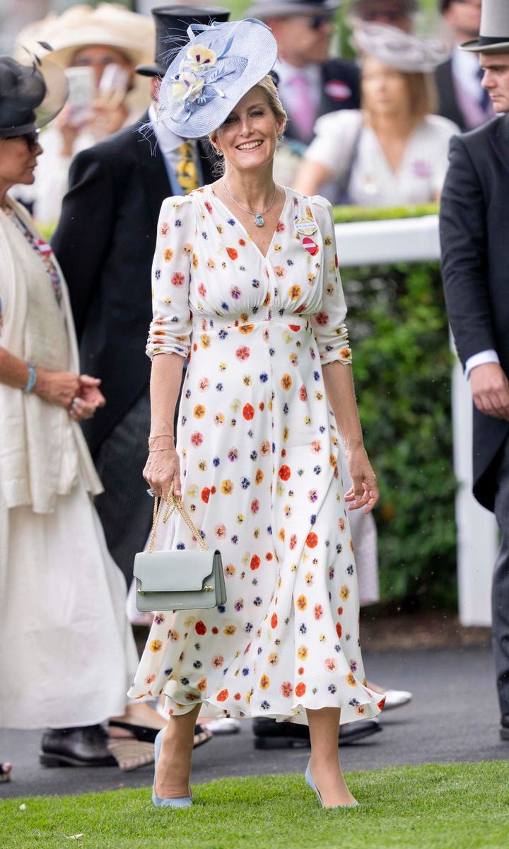 Prince Edward's wife looked sophisticated in a Suzannah London dress on the third day of Royal Ascot.