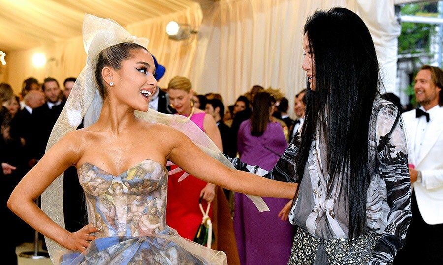 Ariana Grande joined the woman who created her fairytale gown legendary designer Vera Wang as the Met Ball began.
Photo: Dia Dipasupil/WireImage