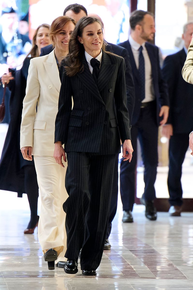 Queen Letizia Wears a Pinstripe Suit and Tie for World Rare Diseases Day 2025