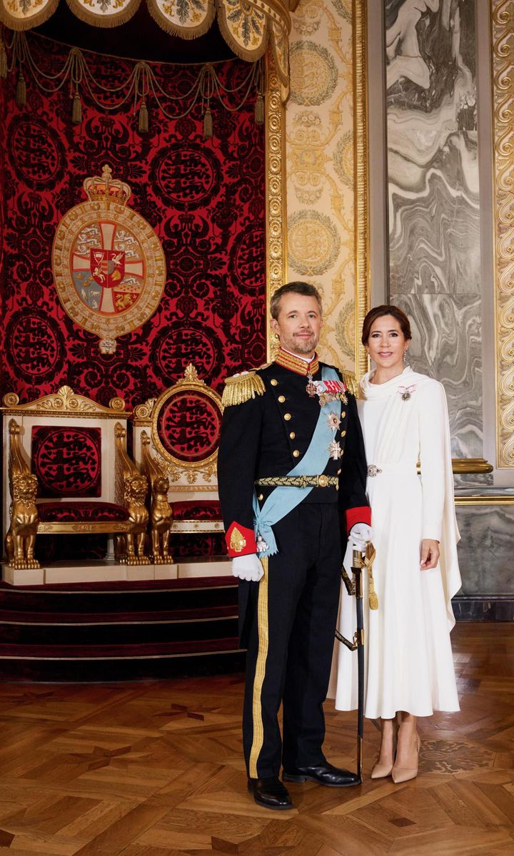 Frederik was dressed in the Navy's full-dress uniform with four stars on the epaulettes, while Mary exuded elegance in a dress from the Copenhagen-based fashion brand Soeren Le Schmidt.