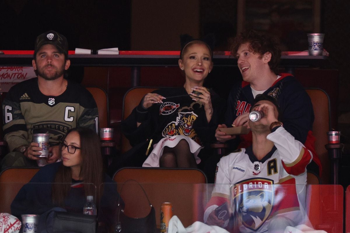 Ariana Grande and Ethan Slater at the Stanley Cup Final