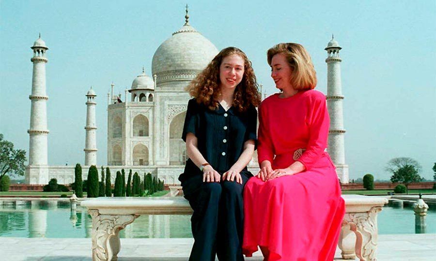 Hillary and Chelsea visited the Taj Mahal in 1995 as Hillary toured South Asia as the first lady.
Photo: <a href="http://http://www.popsugar.com/news/Family-Pictures-Chelsea-Hillary-Clinton-42038620#photo-42038799" target="_blank"><strong>PopSugar</strong></a>