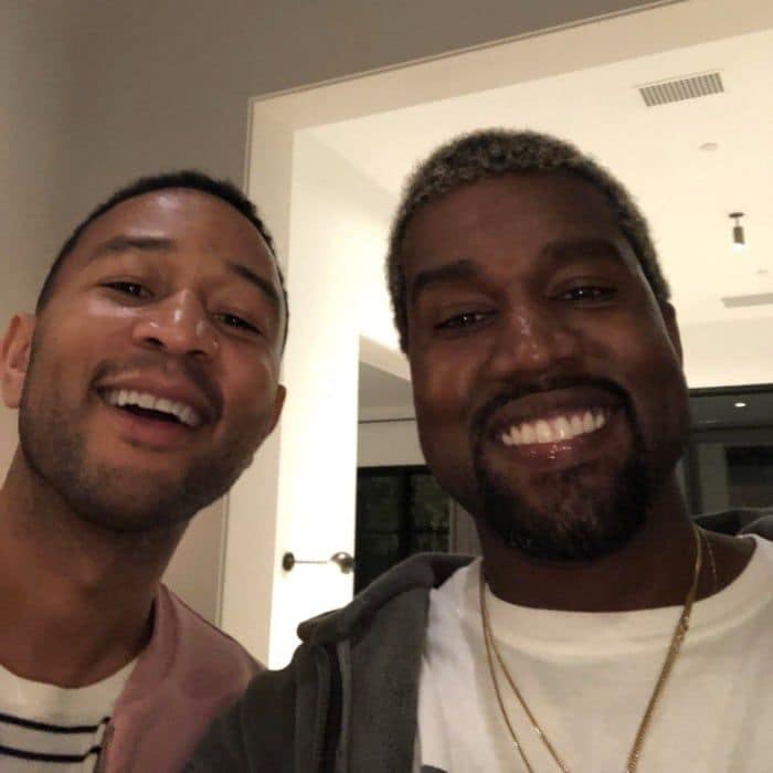 John Legend and Kanye West cooled off from their heated Twitter exchange by hanging out. The music icons put their differences aside at a surprise baby shower for Chrissy Teigen hosted by Kim Kardashian.
The moment came only a day after John texted Kanye to question his views on President Donald Trump. Things must have been patched up, because Kanye shared this happy photo with the caption: "We got love. Agree to disagree."
The rapper also posted a video of John playing the piano in the middle of the party, writing, "Lead with love."
Photo: Twitter/@kanyewest