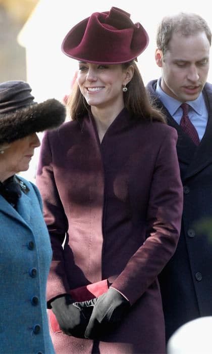 Kate Middleton Burgundy coat for Christmas