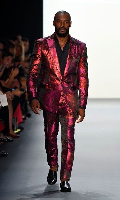 Tyson Beckford modeled a vibrant pink and orange suit at the Michael Costello show.
Photo: Frazer Harrison/Getty Images for New York Fashion Week: The Shows