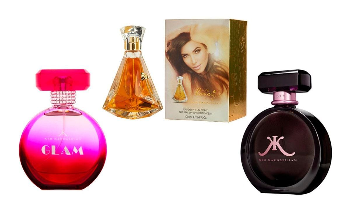 Collage of Kim Kardashian's fragrances