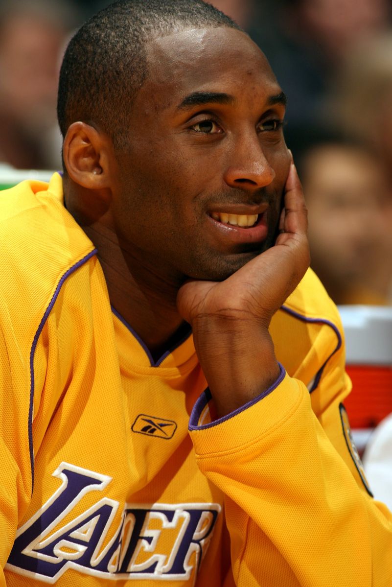 Basketball: Closeup of Los Angeles Lakers Kobe Bryant (8) on bench before game vs Dallas Mavericks, Los Angeles, CA 12/20/2005 