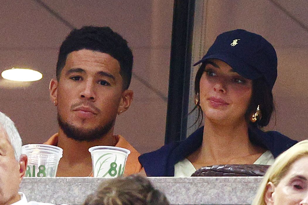 Devin Booker and Model Kendall Jenner look on during the Men's Singles Final match between Casper Ruud of Norway and Carlos Alcaraz of Spain on Day Fourteen of the 2022 US Open at USTA Billie Jean King National Tennis Center on September 11, 2022, in the Flushing neighborhood of the Queens borough of New York City.