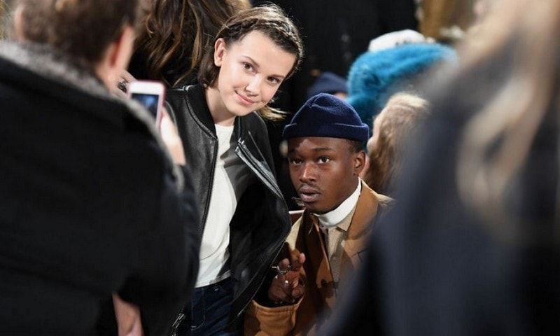 Millie Bobby Brown and Ashton Sanders were front row buds at the Calvin Klein show.
Photo: Getty Images