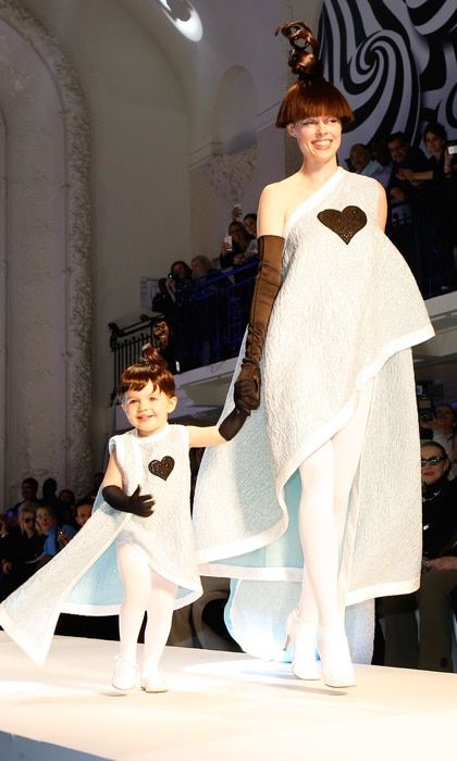 Coco Rocha had an adorable partner-in-crime walking down the runway at the Jean Paul Gaultier show her daughter Ioni.
Photo: Getty Images