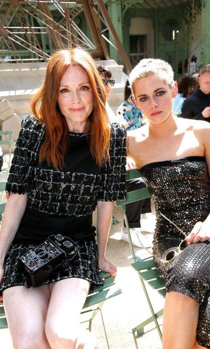 Be still... our hearts! Julianne Moore reunited with her <i>Still Alice</i> co-star Kristen Stewart at the Chanel Haute Couture show.
Photo: Getty Images