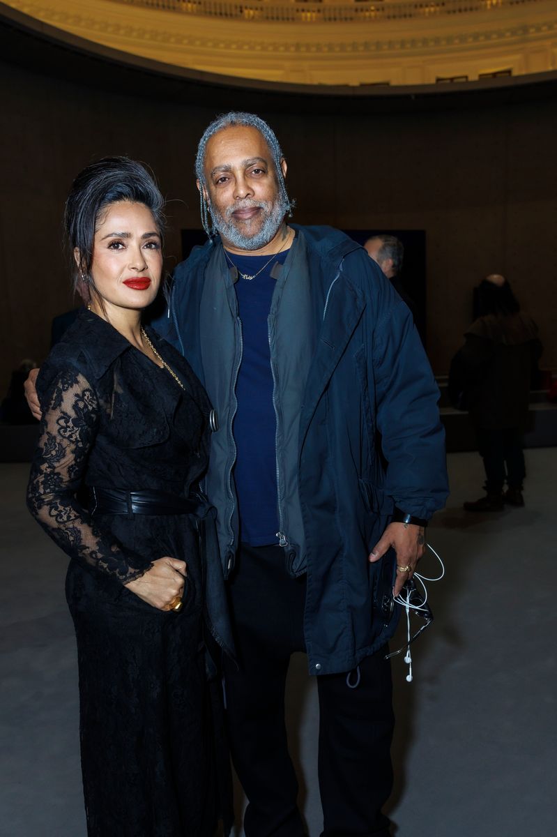 Salma Hayek and Arthur Jafa attend the "Corps Et Ames" Exhibition at Bourse De Commerce Pinault Collection 