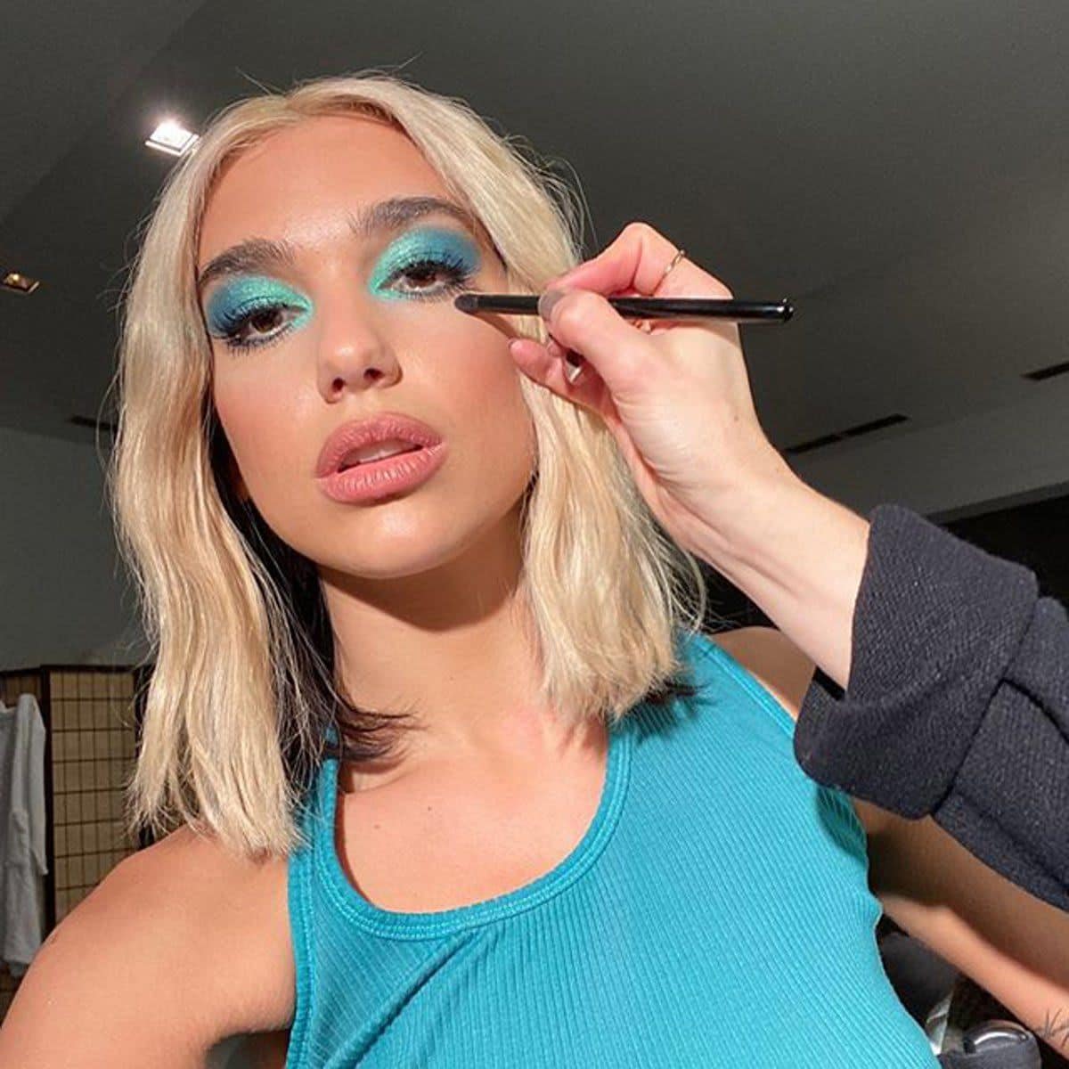 Dua Lipa with electric blue eye shadow