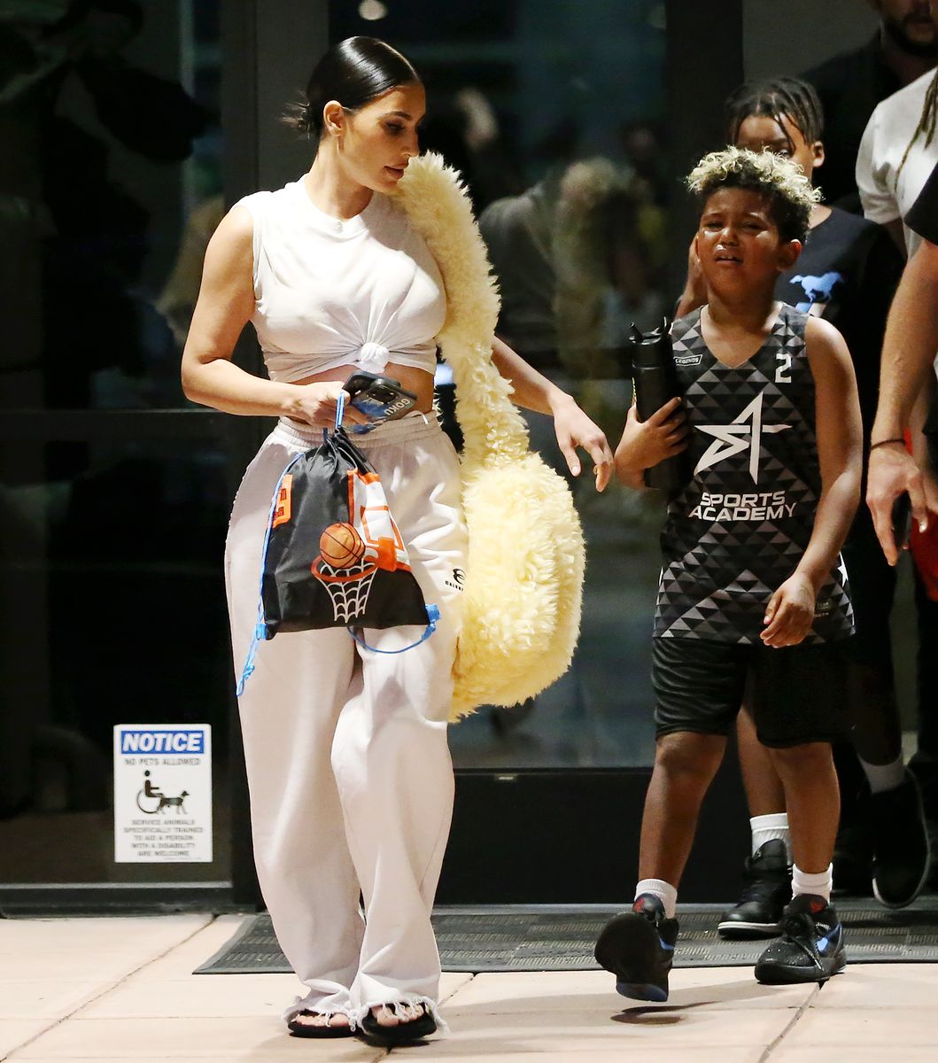 Kim Kardashian is spotted leaving after attending her son Saintâs basketball game in Thousand Oaks.