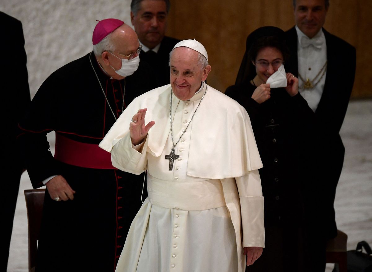 Pope Francisnext to Secretary-general of the governorate Sister Raffaella Petrini, the first-ever woman to head the governorate of the Vatican City.