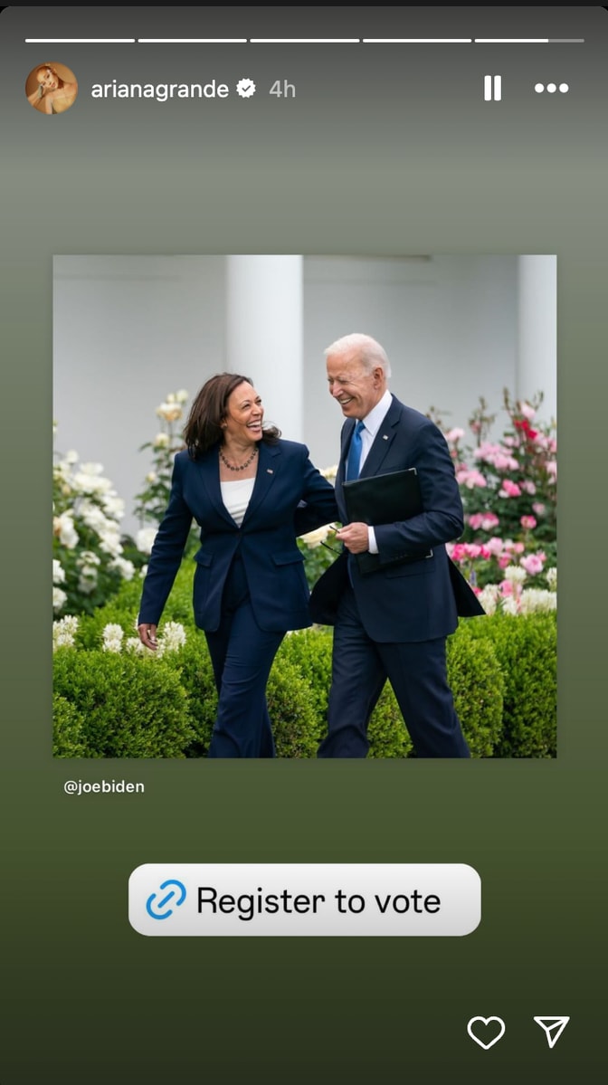 Ariana Grande reacts to Kamala Harris