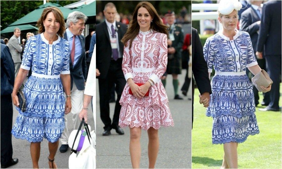 <a href="https://us.hellomagazine.com/tags/1/carole-middleton/"><strong>Carole Middleton</strong></a> took style inspiration from her elder daughter Kate for her 2017 Wimbledon appearance, wearing a tiered dress very similar to one the Duchess of Cambridge wore back in September during her royal tour of Canada and identical to the one worn by Peter Phillips' wife <a href="https://us.hellomagazine.com/tags/1/autumn-phillips/"><strong>Autumn Phillips</strong></a> to Royal Ascot.
Carole and Autumn's dress is by British brand Rumour London. Meanwhile Prince William's wife sported a bespoke long sleeve dress that retailed for over $5,000 from Alexander McQueen's Resort 2017 collection, which featured a high-neck collar and red broderie anglaise pattern number.
Photo: Getty Images