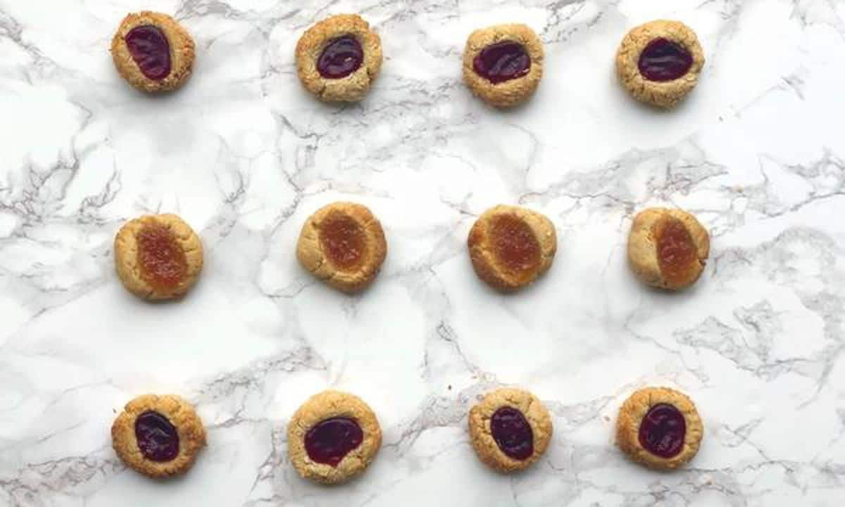 Raspberry & Apricot Jam Almond Thumbprint Cookies