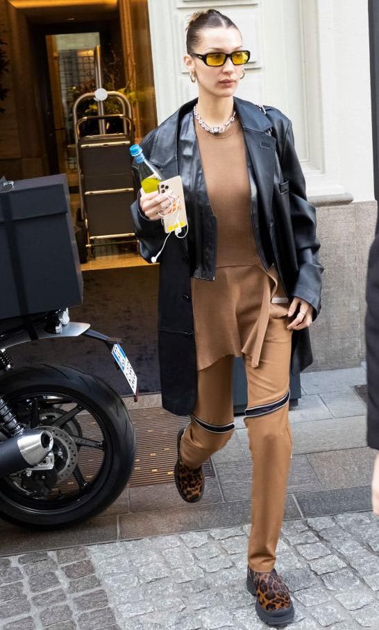 Bella Hadid wearing a layered look with a vest