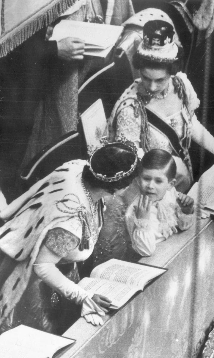 Charles, seen between Queen Elizabeth The Queen Mother and Princess Margaret, was four years old when his mother was crowned at Westminster Abbey. The King will be 74 when he is crowned nearly 70 years later on May 6, 2023.