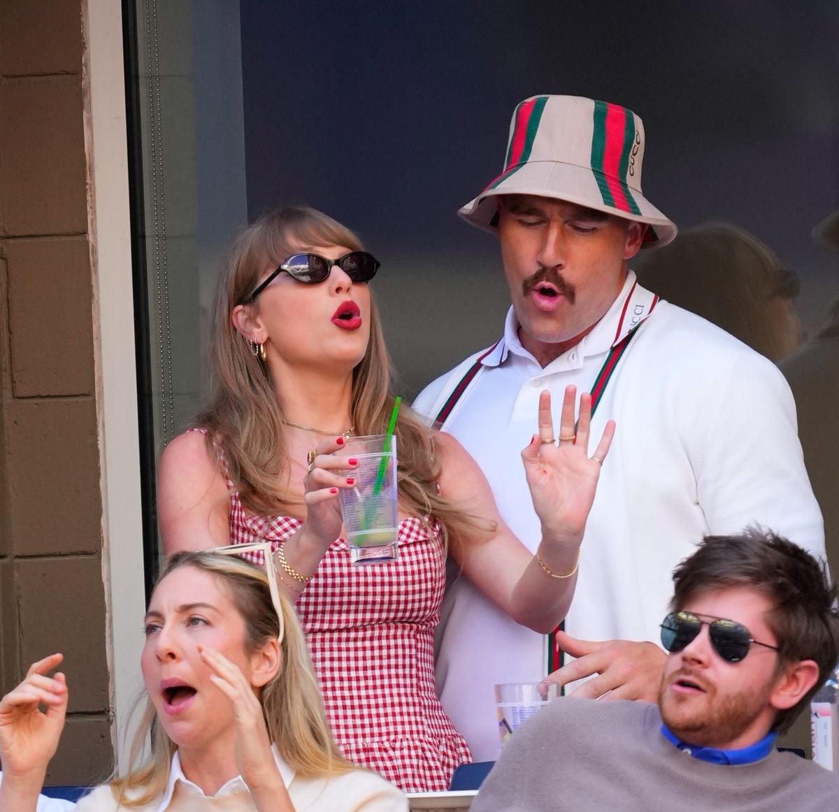 Taylor Swift and Travis Kelce are seen at the Men's Final between Fritz and Sinner at the 2024 US Open Tennis Championships on September 08, 2024 in New York City