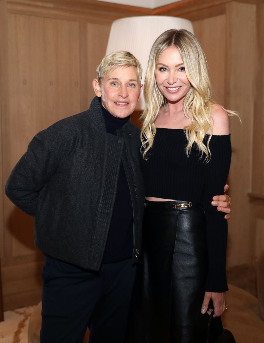 SAN FRANCISCO, CALIFORNIA - MARCH 17:(L-R) Ellen DeGeneres and Portia de Rossi are seen as RH Celebrates The Unveiling of RH San Francisco, The Gallery at the Historic Bethlehem Steel Building on March 17, 2022 in San Francisco, California. (Photo by Kelly Sullivan/Getty Images for RH)