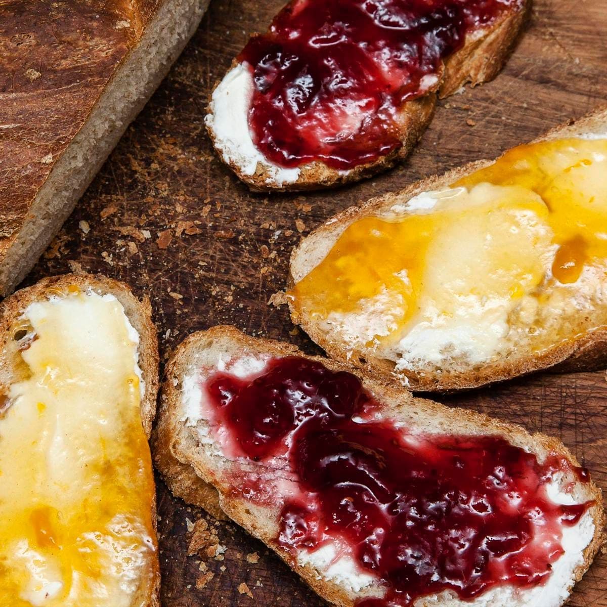 Kids will love the savory and sweet mix of various hard cheeses with blackberry or peach jam.