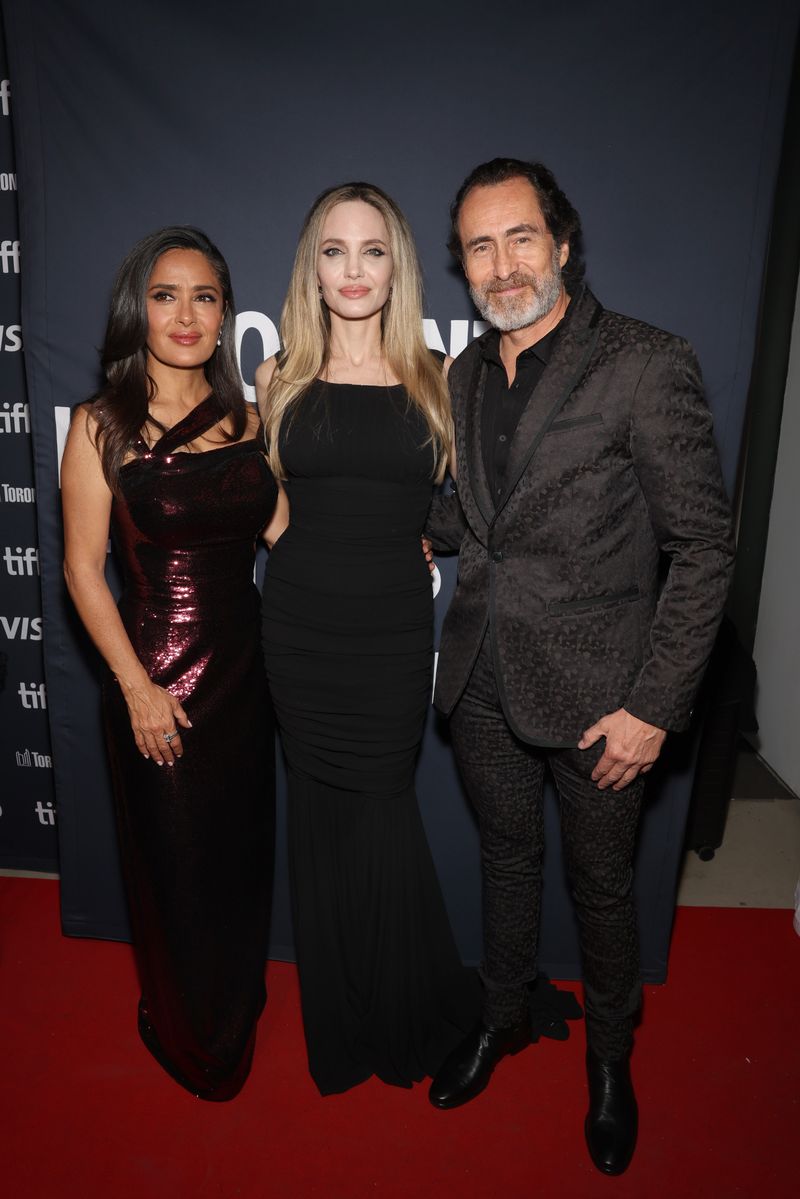 Salma Hayek Pinault, Angelina Jolie, and Demián Bichir during the 2024 Toronto International Film Festival