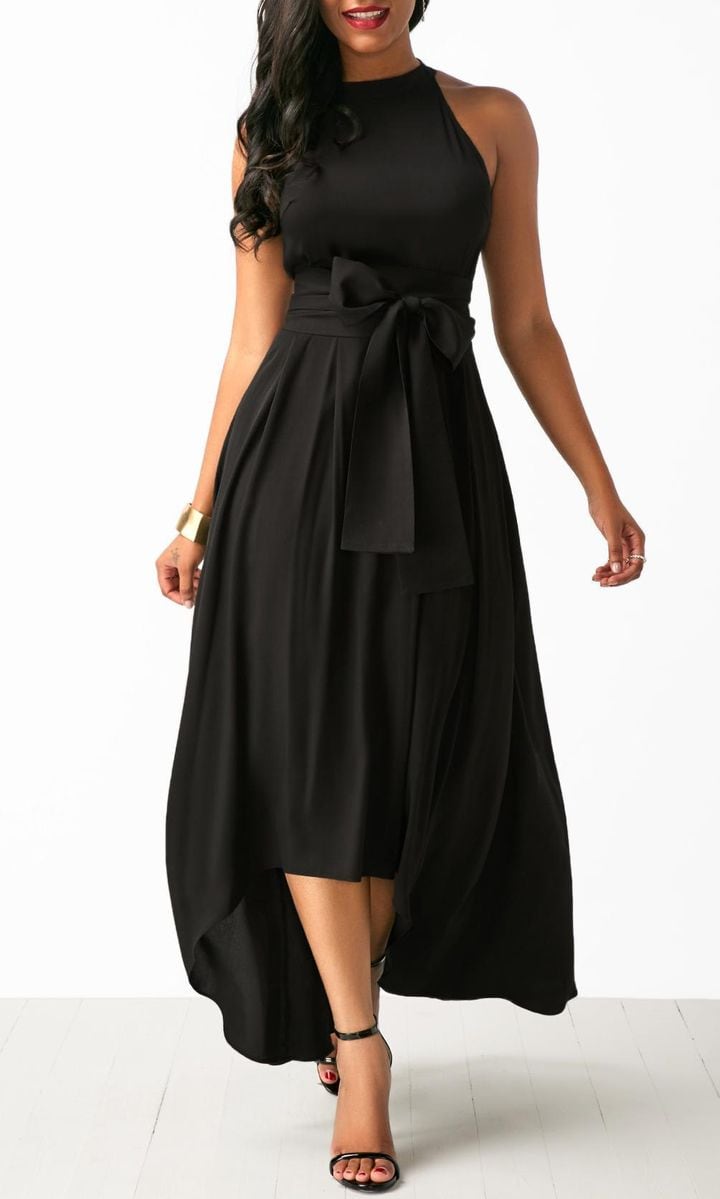 Asymmetric Hem Black High Low Dress and Cardigan