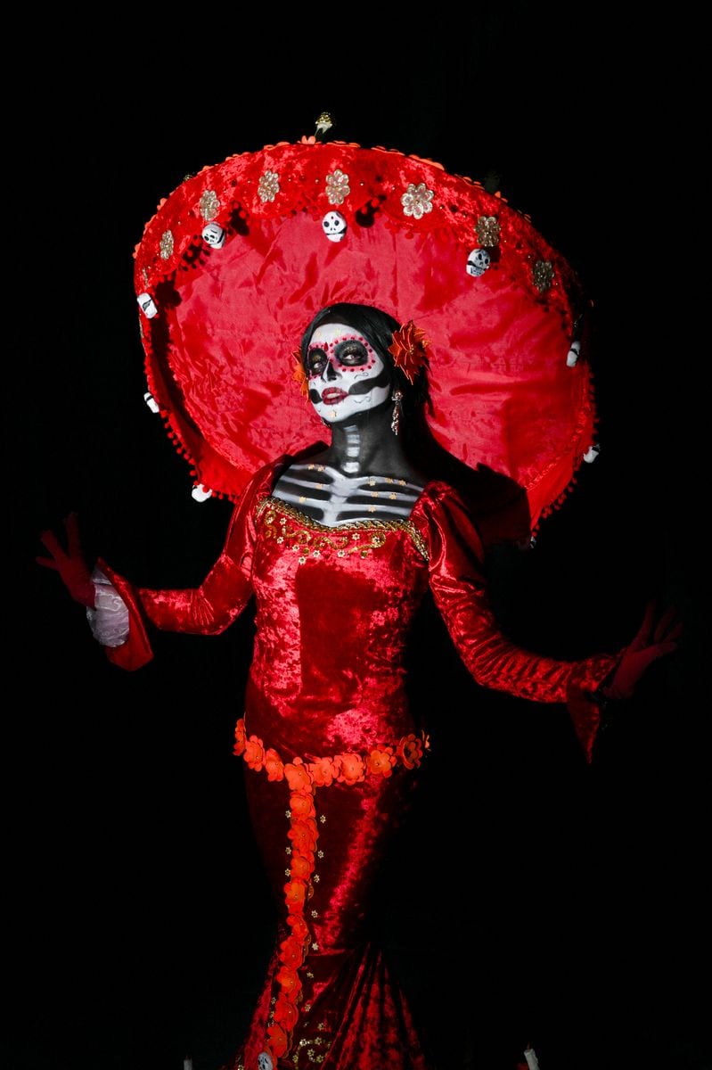 A cosplayer dressed up as La Catrina, a character of La Vida book, poses for a photo as she attends the Argentina Comic Con on May 24, 2024, in Buenos Aires. (Photo by LUIS ROBAYO / AFP) (Photo by LUIS ROBAYO/AFP via Getty Images)