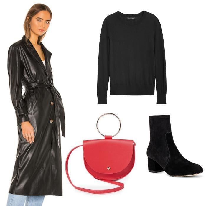 Collage Leather Duster Jacket KENDALL + KYLIE, Cotton On Ava Ring Handle Saddle Bag, Pierre Bootie by Splendid and Banana Republic Silk Cashmere Crew Neck Sweater