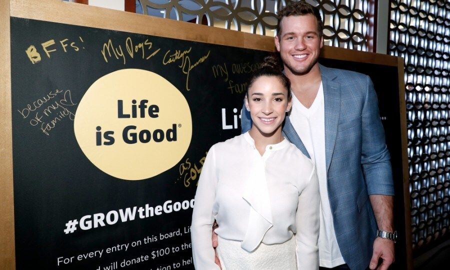 January 7: NFL player Colton Underwood and Olympic athlete Aly Raisman attended the Life is Good at GOLD MEETS GOLDEN Event at Equinox in Los Angeles, California.
Joined by other celebs, the pair wrote "why life is good" on a gratitude wall in order to raise money for kids in need.
Photo: Rich Polk/Getty