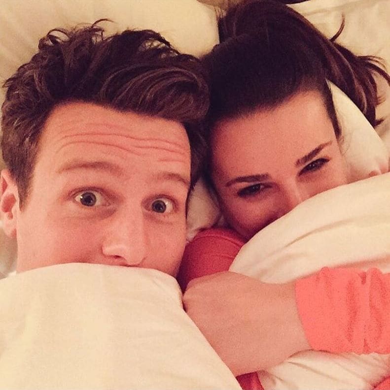 Smart move! Lea Michele cuddled up to BFF Jonathan Groff during the blizzard.
<br>
Photo: Instagram/@msLeaMichele