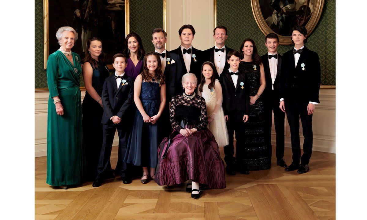 The Danish Queen was surrounded by her sons, daughters in law, grandchildren and sister in the new portrait