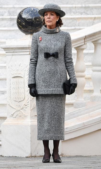 Also exuding classic style was Charlotte's mom Princess Caroline, who wore a grey tweed Chanel ensemble, designed by best friend Karl Lagerfeld for the fashion house's fall 2017 haute couture collection. We especially love the black bow detail.
Photo: Getty Images