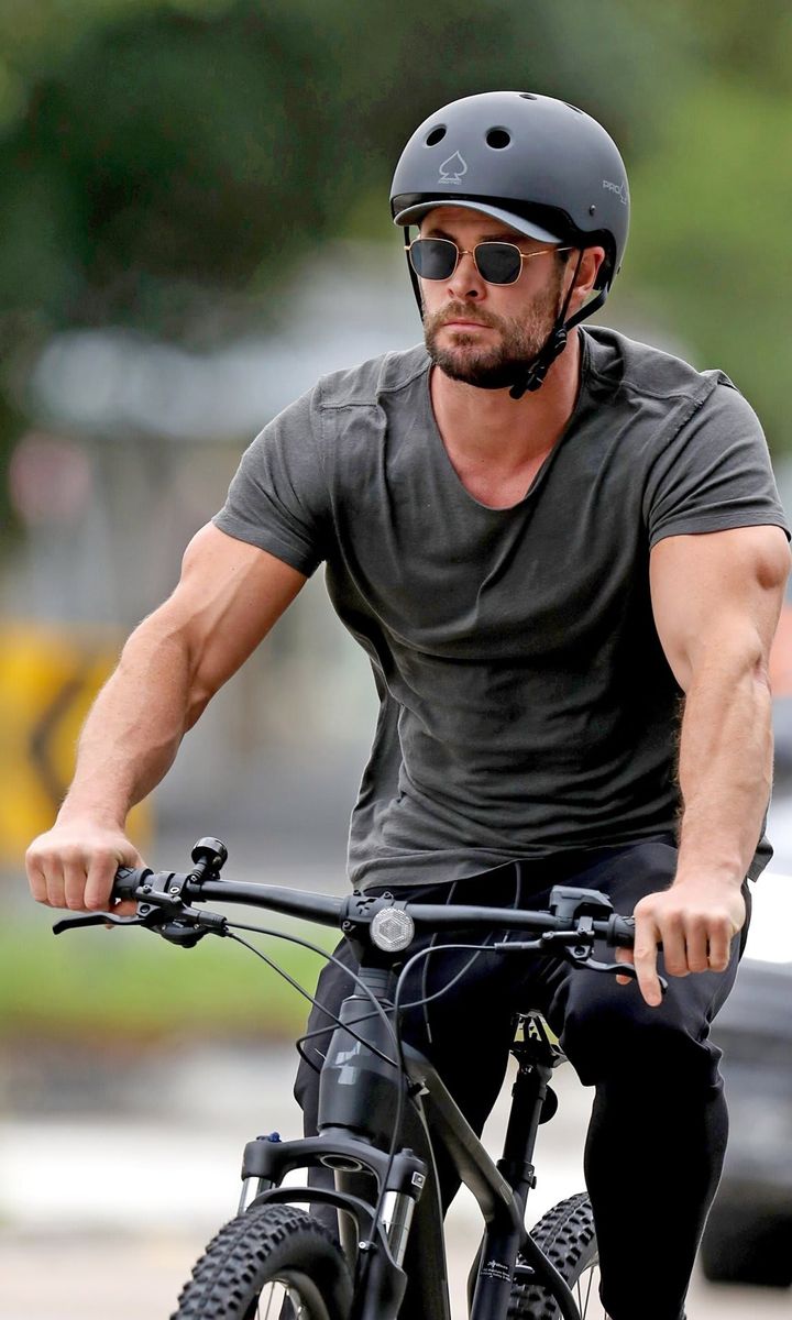 Chris Hemsworth on a bike