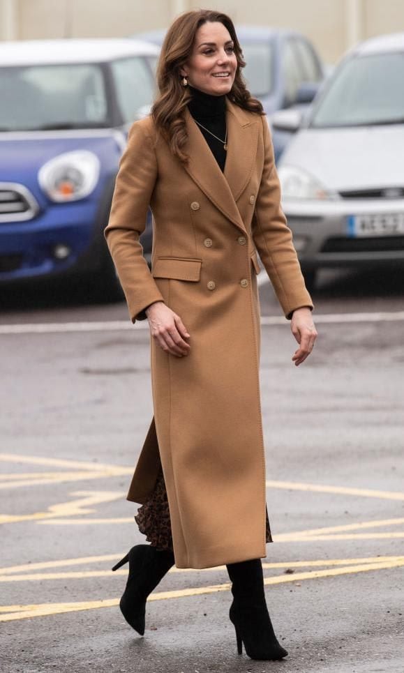 Kate Middleton wearing Massimo Dutti camel coat