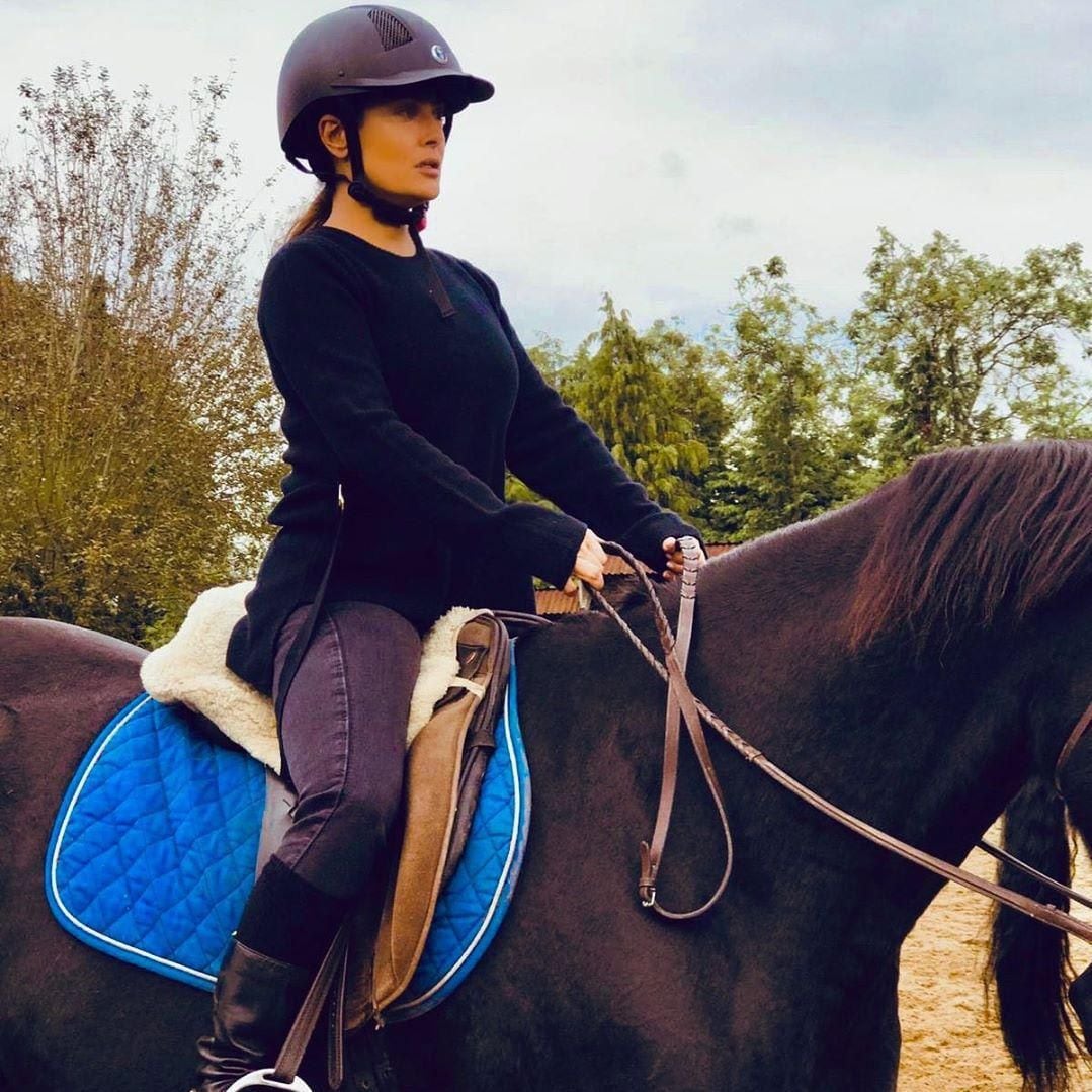 Salma Hayek riding horse