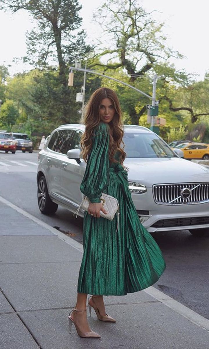 Negin Mirsalehi in a green dress