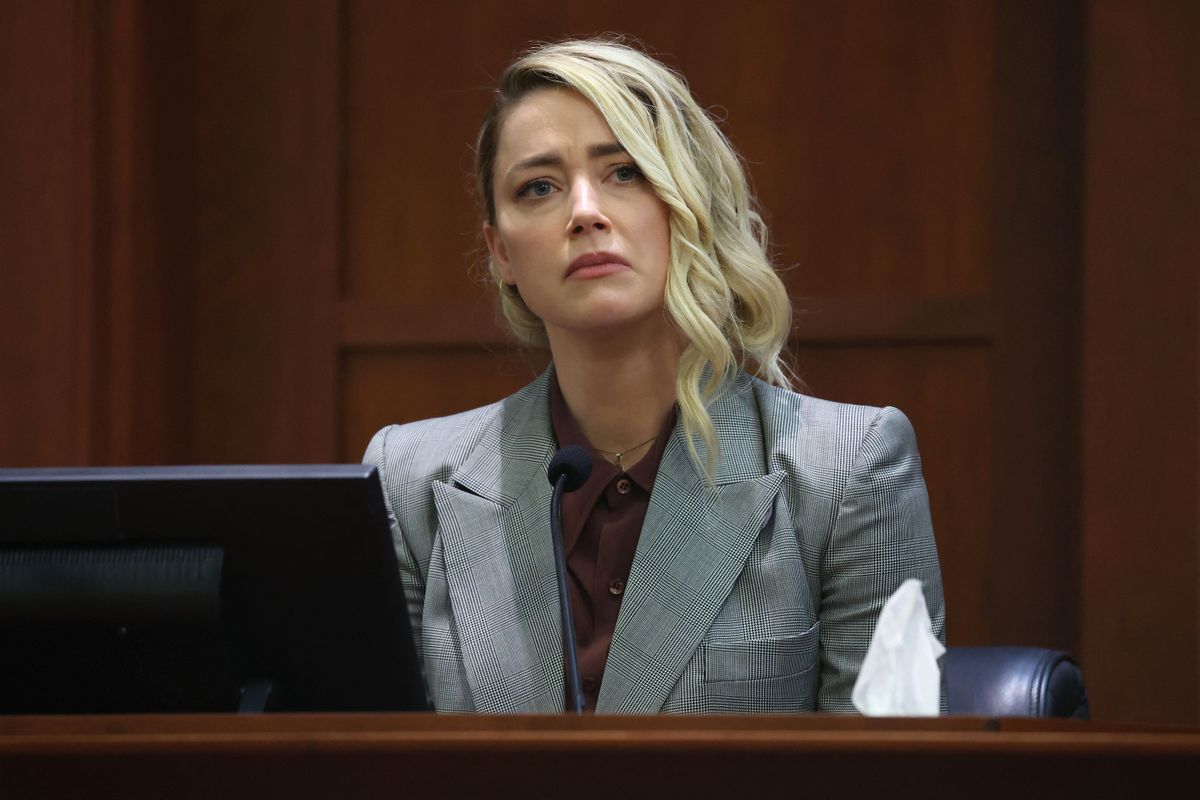 Amber Heard testifies during the 50 million US dollar Depp vs Heard defamation trial at the Fairfax County Circuit Court in Fairfax, Virginia, on May 26, 2022.